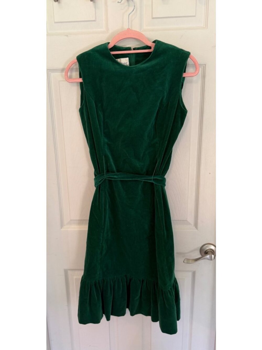 Vintage 70s Tanner Emerald Green Velvet Sleeveless Mini Dress Size 8